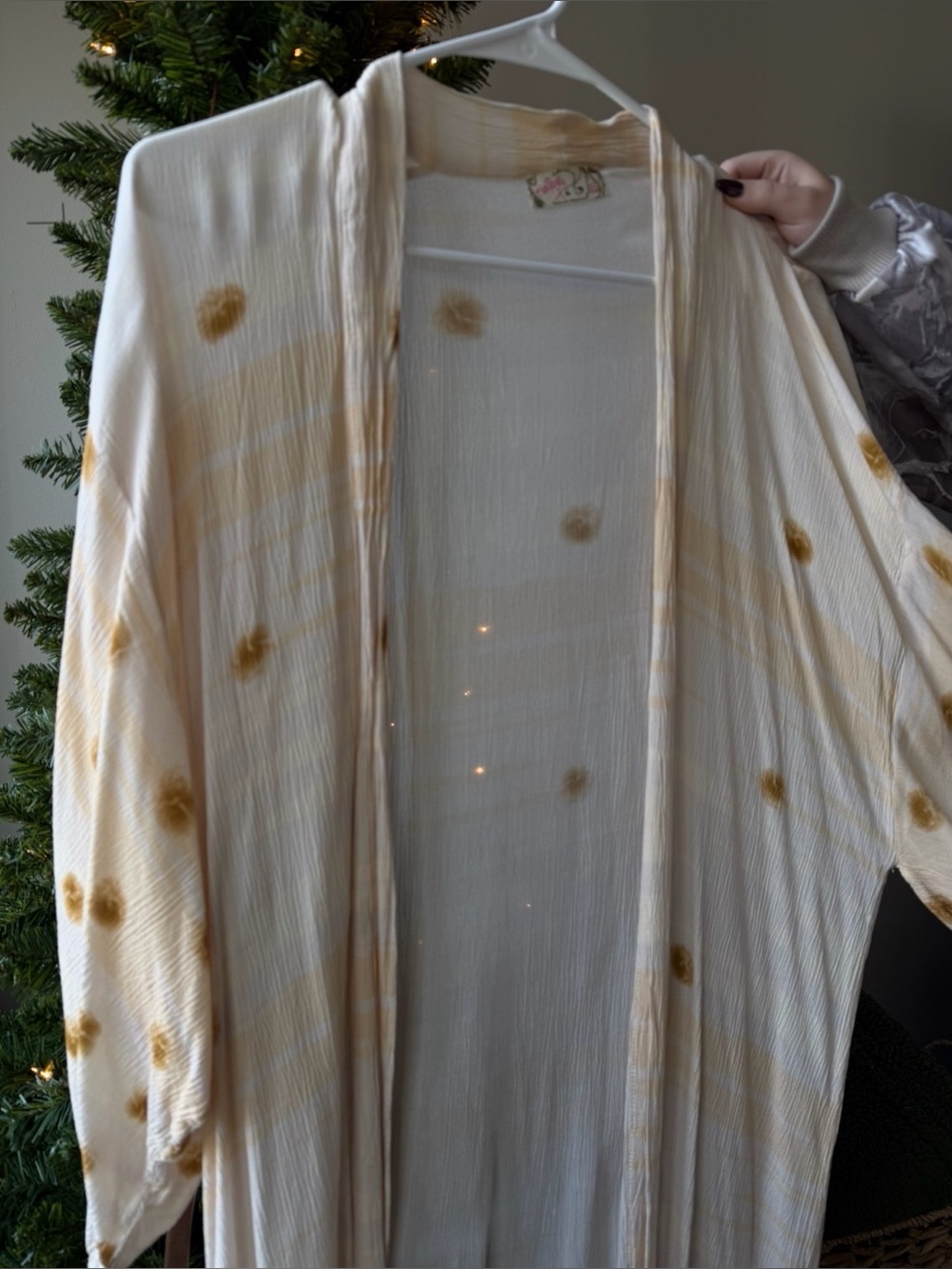 Free People Cream Kimono with Golden Tie-Dye Spots